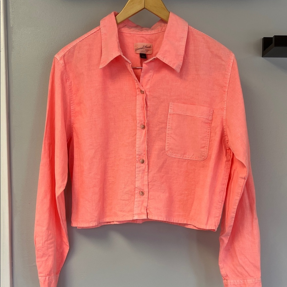 Universal Thread Coral Button-Up Cropped Shirt Sz L